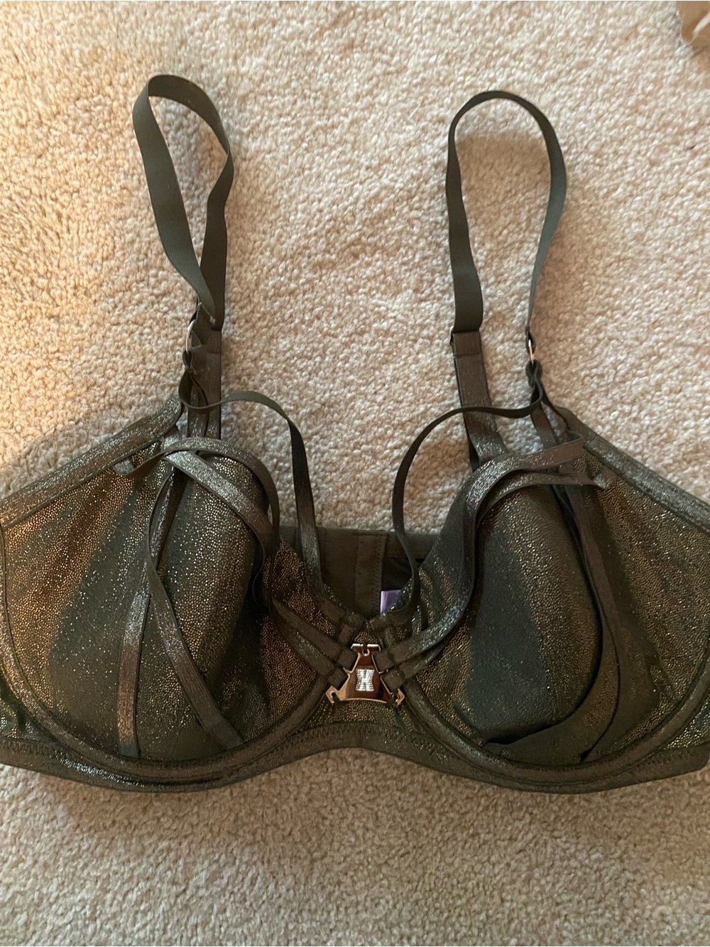 Savage x  Fenty caged shimmer green strapy bra 36DD bra  underwire